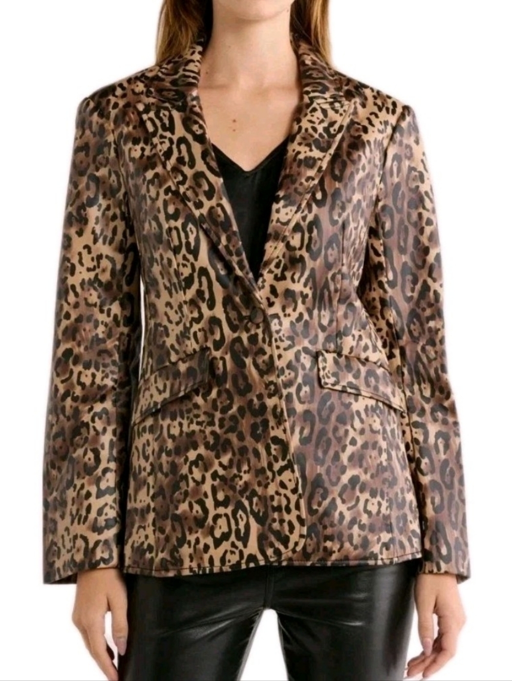 Cinq à Sept Size 2 Cheyenne Leopard Print Faux Leather Blazer Jacket Msrp $495
